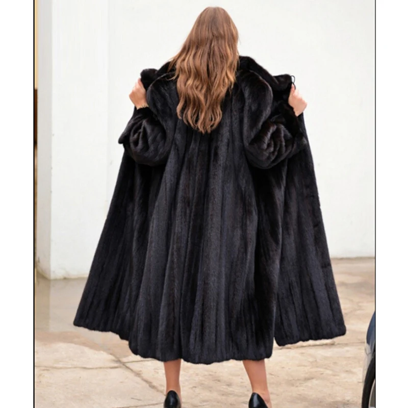 BFFUR 120CM Long Real Mink Fur Coats Luxury Winter Fashion Outwear Plus Size Genuine Mink Fur Jackets Natural Coats High Quality