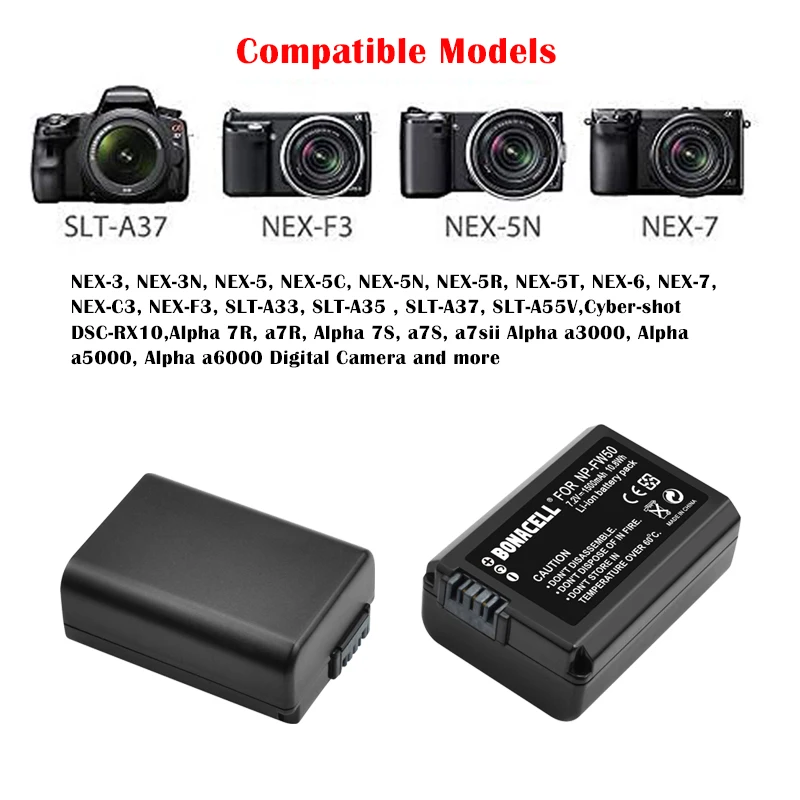 Аккумулятор и зарядное устройство на 1500 мАч для камеры Sony A6000 A6500 A6300 A6400 A7 A7II A7RII A7SII