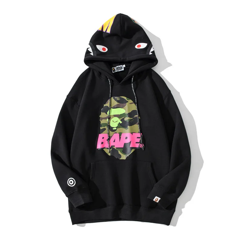 

20ss new fashion brand camouflage animal letter shark head men's and women's hooded Pullover