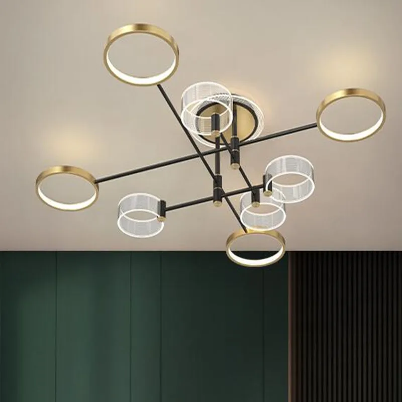 

New Modern Led Ring Chandeliers for Bedroom Restaurant Room Living Room Gloss Remote Stepless Dimming Function Led Chandelier