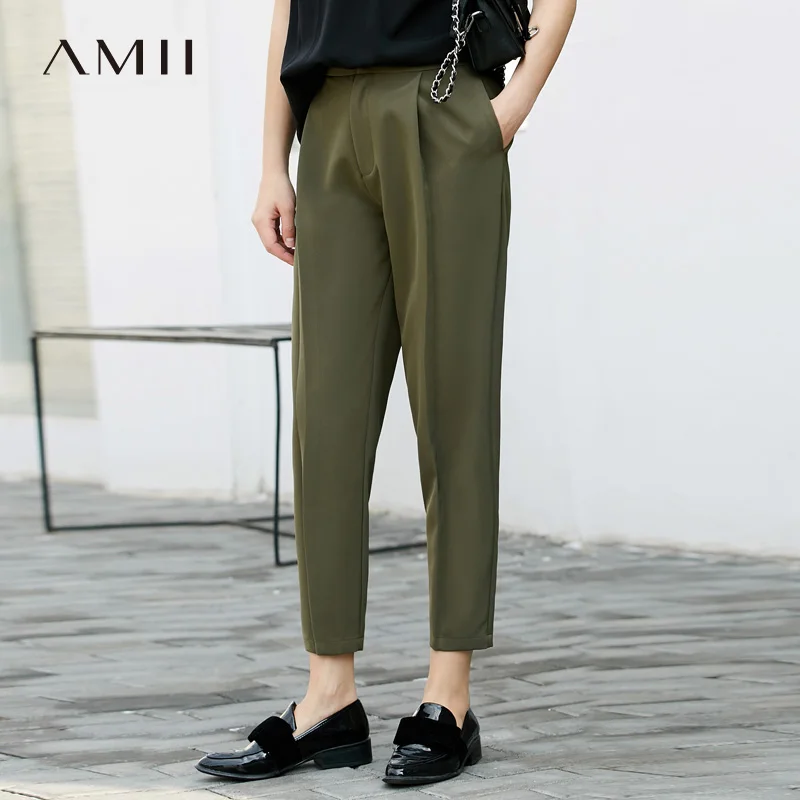 Женские деловые брюки Amii до щиколотки с кнопками большие размеры 2019|Брюки| |