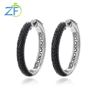 gz zongfa authentic 925 sterling silver hoop earrings for women natural black spinel rhodium plated black earring fine jewelry
