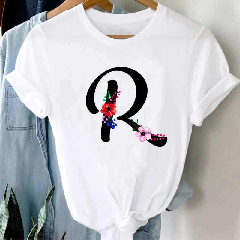

Oversize T-Shirts Women 90S Flower Floral Aesthetic Letter Cute Fashion Clothes Graphic Tshirt Top Lady Print Female Tee T-Shirt