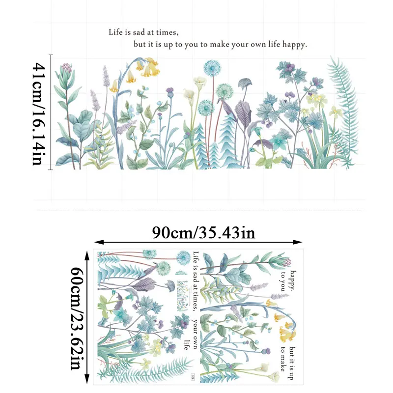 

Removable Flower Plants Leaf Wall Stickers Baseboard Decoration Living Room Kitchen Home Decor Decorative DIY Wall Decal