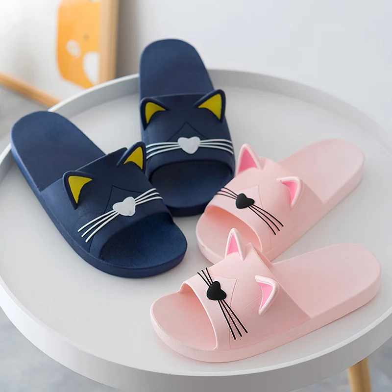 

Summer Slippers Women Men Beach Slides Sandals Cartoon Cats Flip Flops Home Outdoor Boy Girls Bathroom Shower Shoes Zapatillas