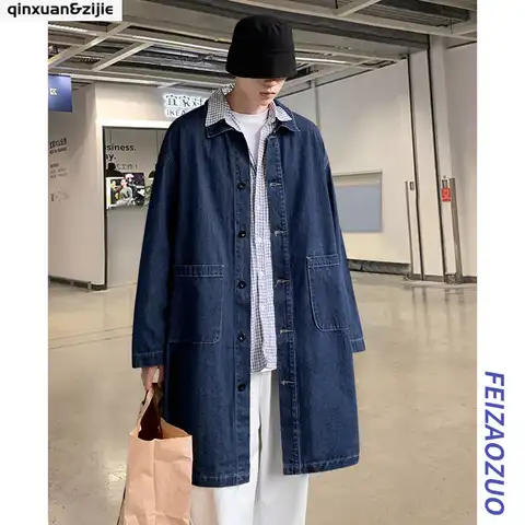 Плащи и тренчи: denim-trench-coat-mens 