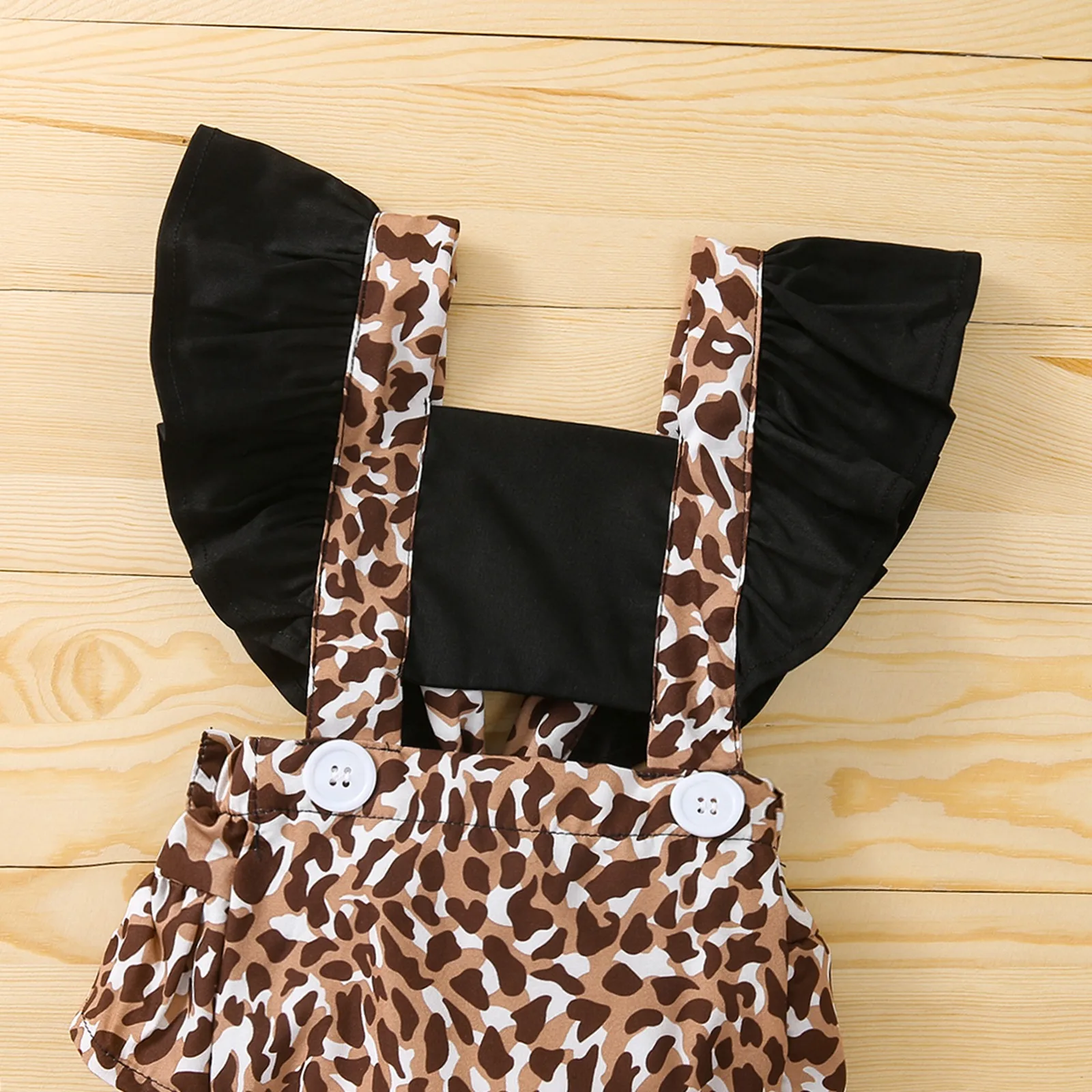 Infant Stitching Romper + Bow Headband Leopard Print with Adjustable Shoulder Strap Summer Clothing |