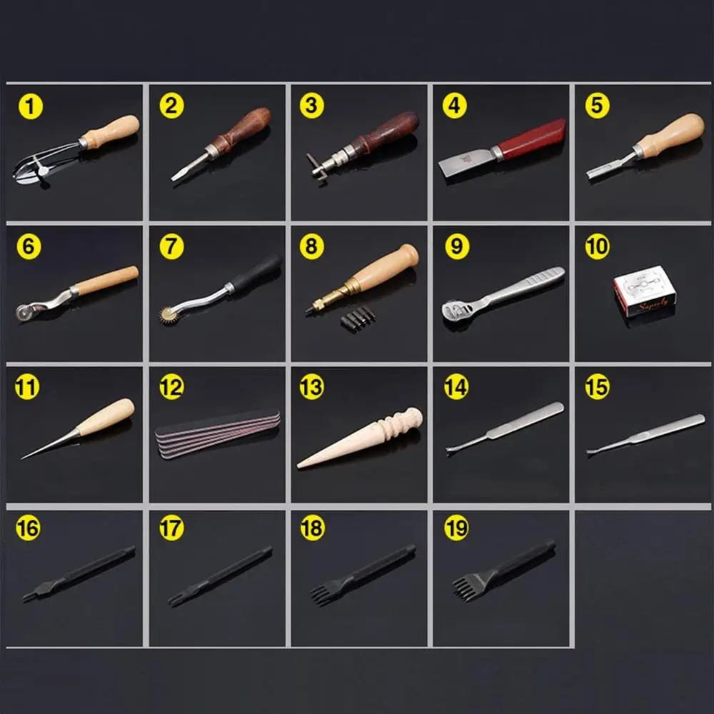 18Pcs/Set Leather Craft Tools Punch Kit Set Stitching Carving Working Sewing Saddle Groover for DIY Hand | Дом и сад