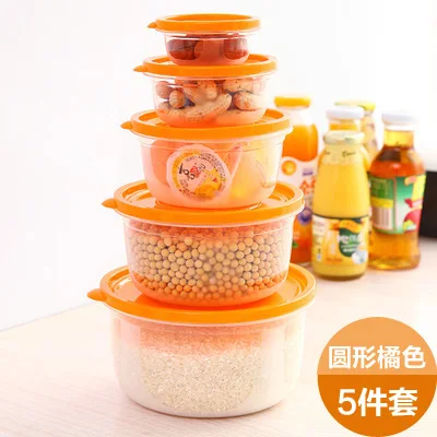 Round orange 5 шт./компл. контейнеры для хранения еды прозрачный герметичный контейнер коробка пластиковая кухня, буфет органайзер для хранения - Цвет: Round orange