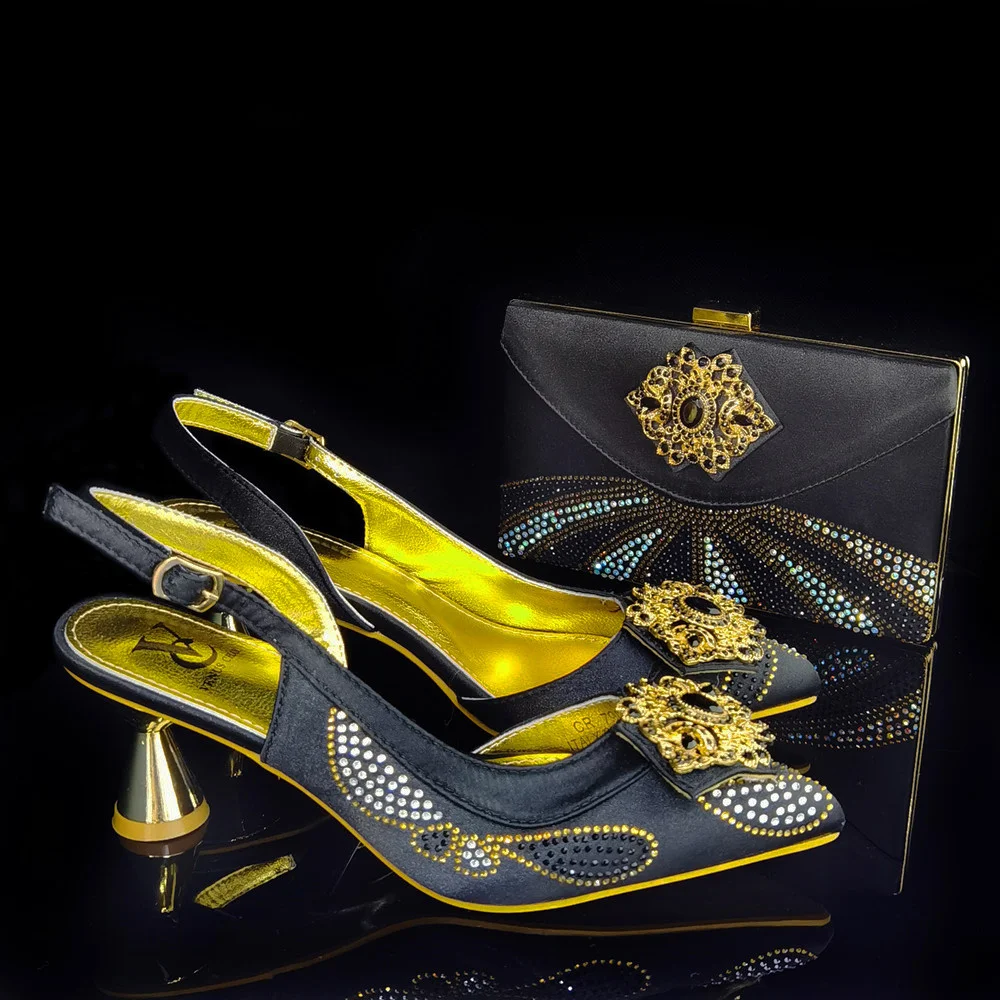 

Sandals Nigerian Shoe and Bag Set for Women African Women Wedding Shoes with Bag Set Decorated with Rhinestone Pumps Women Shoes