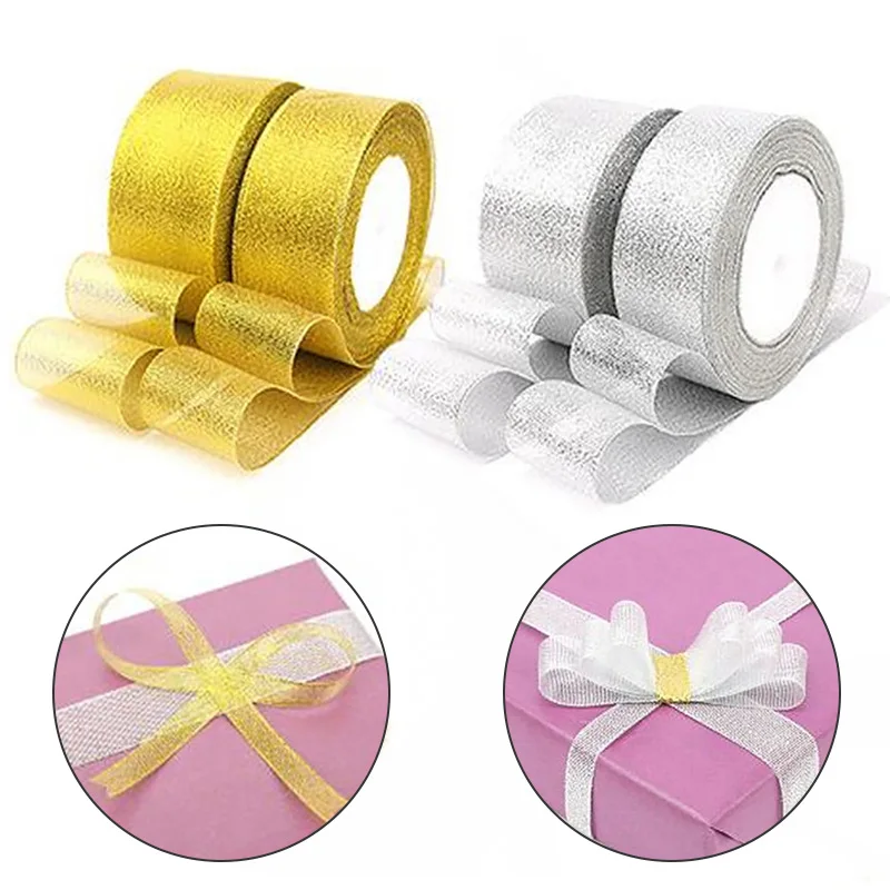 25Yards/Roll Glitter Satin Ribbons for Crafts Wedding Party Decorative DIY Organza Christmas Gift Supplies | Дом и сад