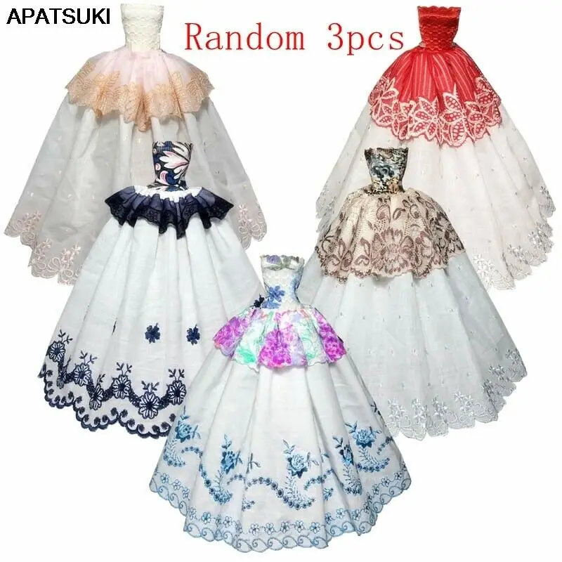 random 3pcs dress2 Белое модное свадебное платье для куклы Барби большие Вечерние платья Бальные Vestidoes наряды кукла 1/6 аксессуары - Цвет: random 3pcs dress2