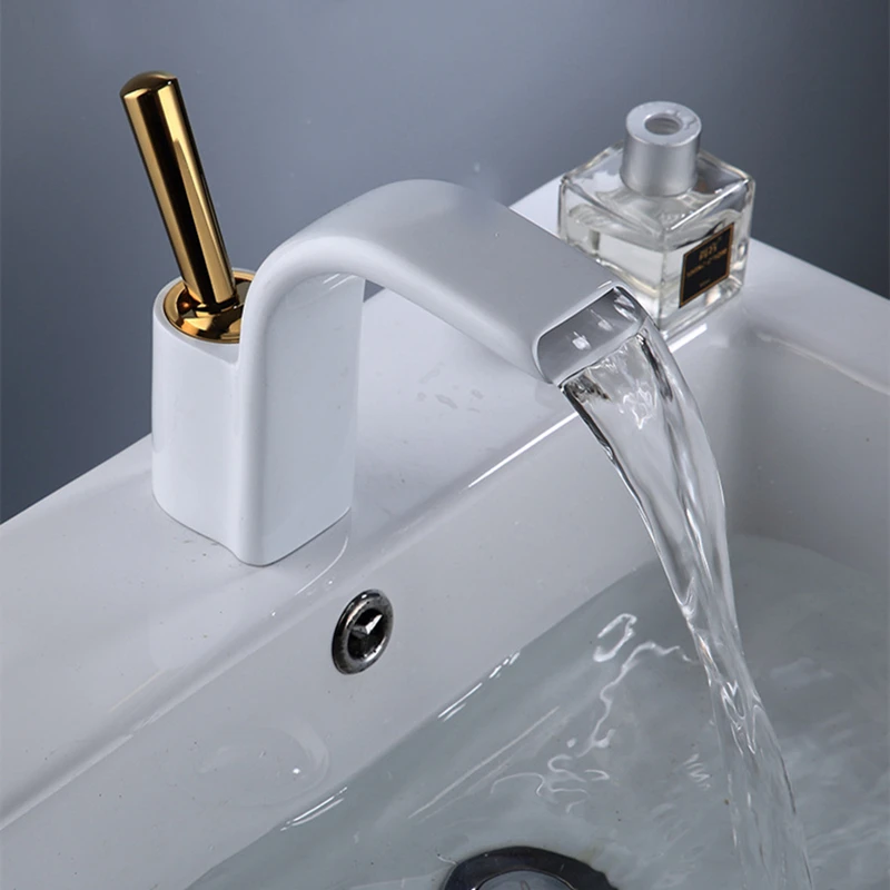 Copper Basin Faucet Hot and Cold Waterfall Effluent Bathroom Toilet Faucet Multi-color Wash Basin Mixer Water Tap