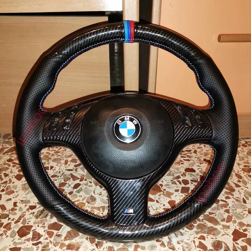 

5D Carbon Fiber &Black Hole Leather Hand Sew Wrap Steering Wheel Cover for BMW E46 E39 330i 540i 525i 530i 330Ci M3 2001-2003