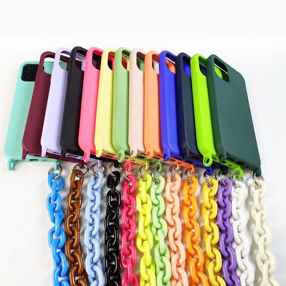 

Wrist Chain Case For Samsung S20 Plus S10 Note10 Plus Liquid Soft Silicone Cases Chain Hanging Case for iPhone 12 Pro