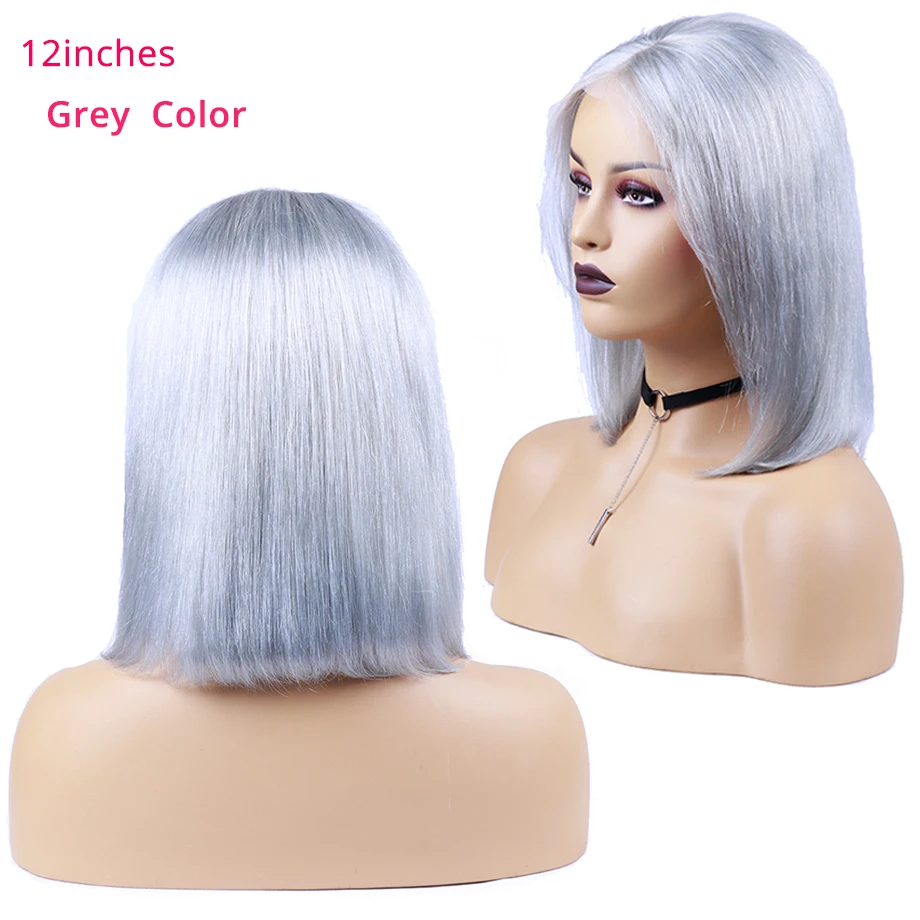 Ombre 13X4 прямой парик короткий Боб кружевные передние парики для женщин предварительно сорванный серый/розовый/зеленый бразильские человеческие волосы парики remy волосы