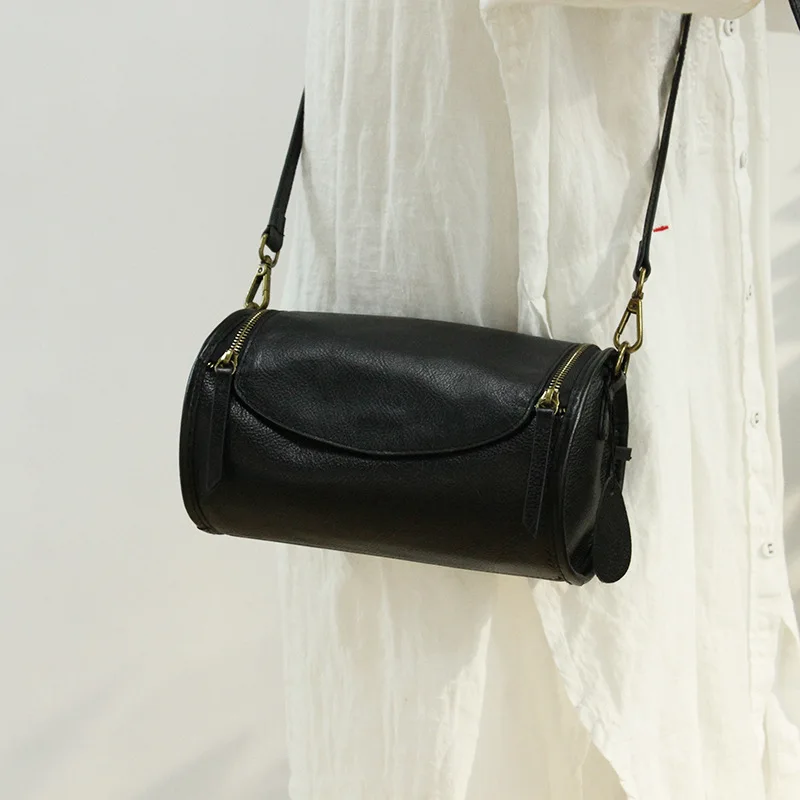 Retro Genuine Leather Baguette shape Handbag New Fashion Women Shoulder Bags Ladies Cylinder Hand Bag Sac Main Femme 2020 | Багаж и сумки