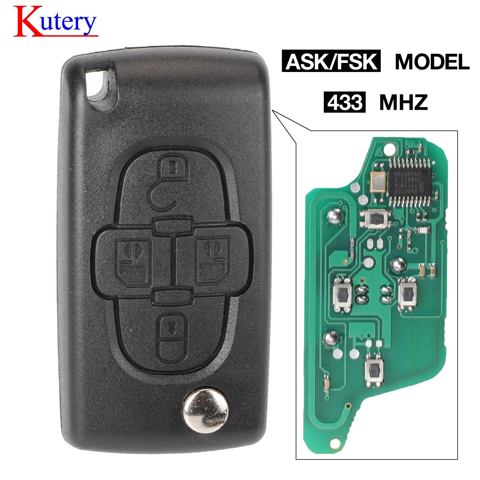 Kutery 10x CE0523 ASK/FSK 433 МГц 4 кнопки дистанционного управления брелок для Peugeot 1007 Citroen Flip