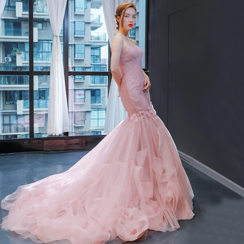 Женское вечернее платье с юбкой годе без бретелек оборками|Вечерние платья| |