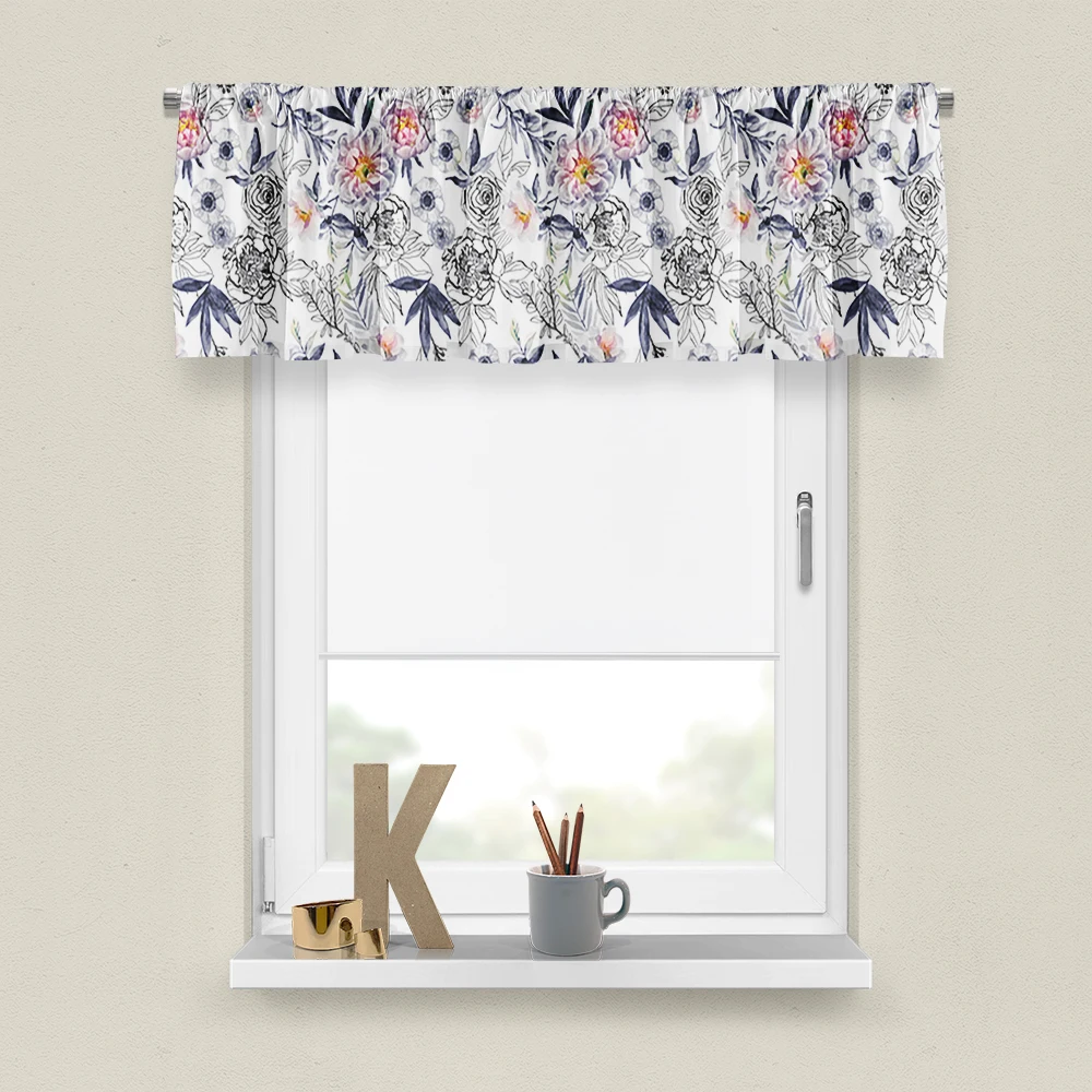 

Customized Roman Curtain Short Drapery Half-Curtain Flower Colourful Leaf Soft Small Window Living Room Kitchen Locker Door