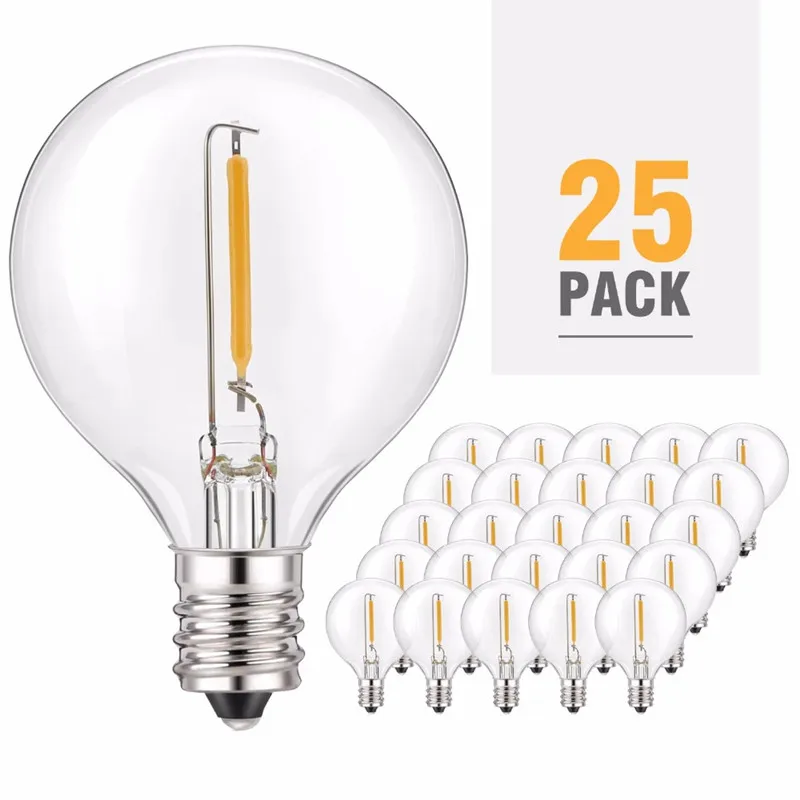 Теплый белый светодиодный G40 Сменные лампы 25 Pack E12 Базовый разъем круглые