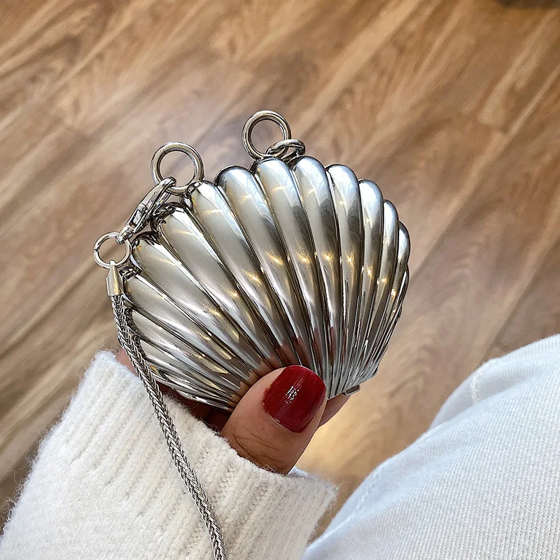 Модные женские сумки на плечо с металлическим корпусом дизайнерская Серебристая