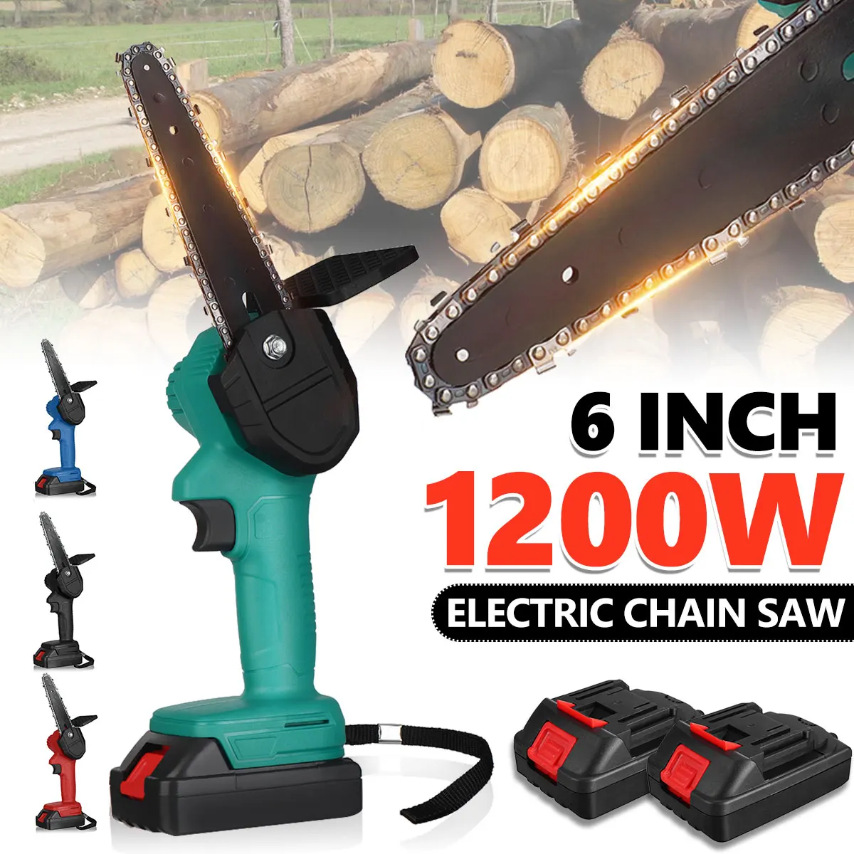 

6 Inch 1200W Electric Saws Cordless Mini Chainsaw 2 X Battery Pruning Saw Carpentry Tool Garden Power Tools for Makita Battery