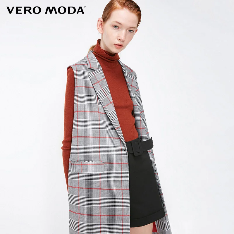 Vero Moda офисный женский жилет без рукавов с лацканами длинный клетчатый жилет | 318334502