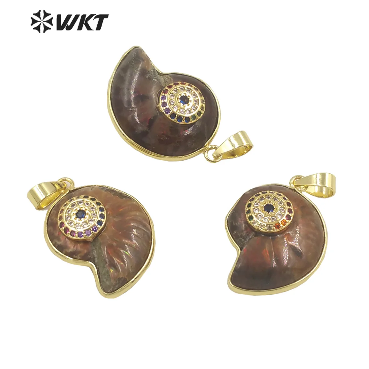 WT-MP238 WKT Speacial, позолоченные, в форме улитки, микропетли, красочные, CZ, коричневые бриллианты, ювелирные изделия, серьги, ожерелья, аксессуары