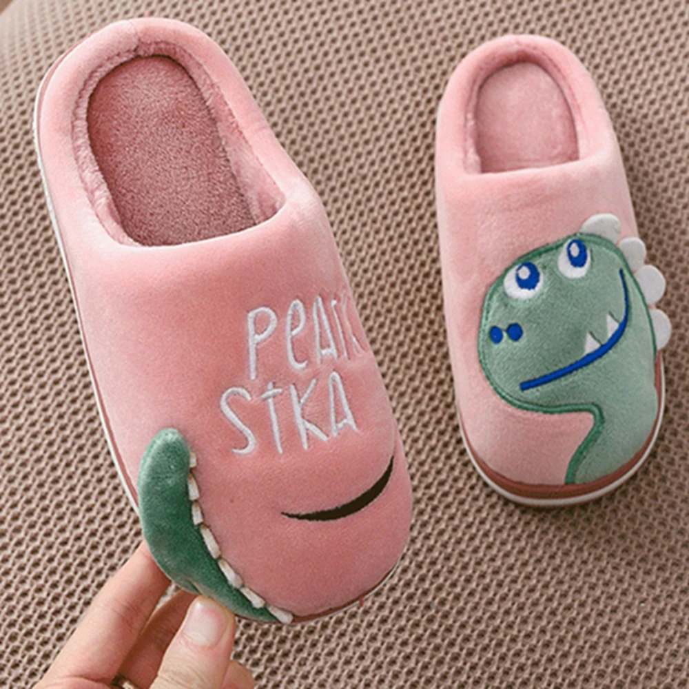 Женские зимние теплые тапочки из флока с мультяшным динозавром большие размеры 33