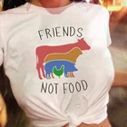 Футболка с надписью Friends Not Food, Винтажная футболка, футболка, подарок для веганов, вегетарианские натуральные милые топы в стиле хиппи, топы в стиле 70s, 80s, 90s