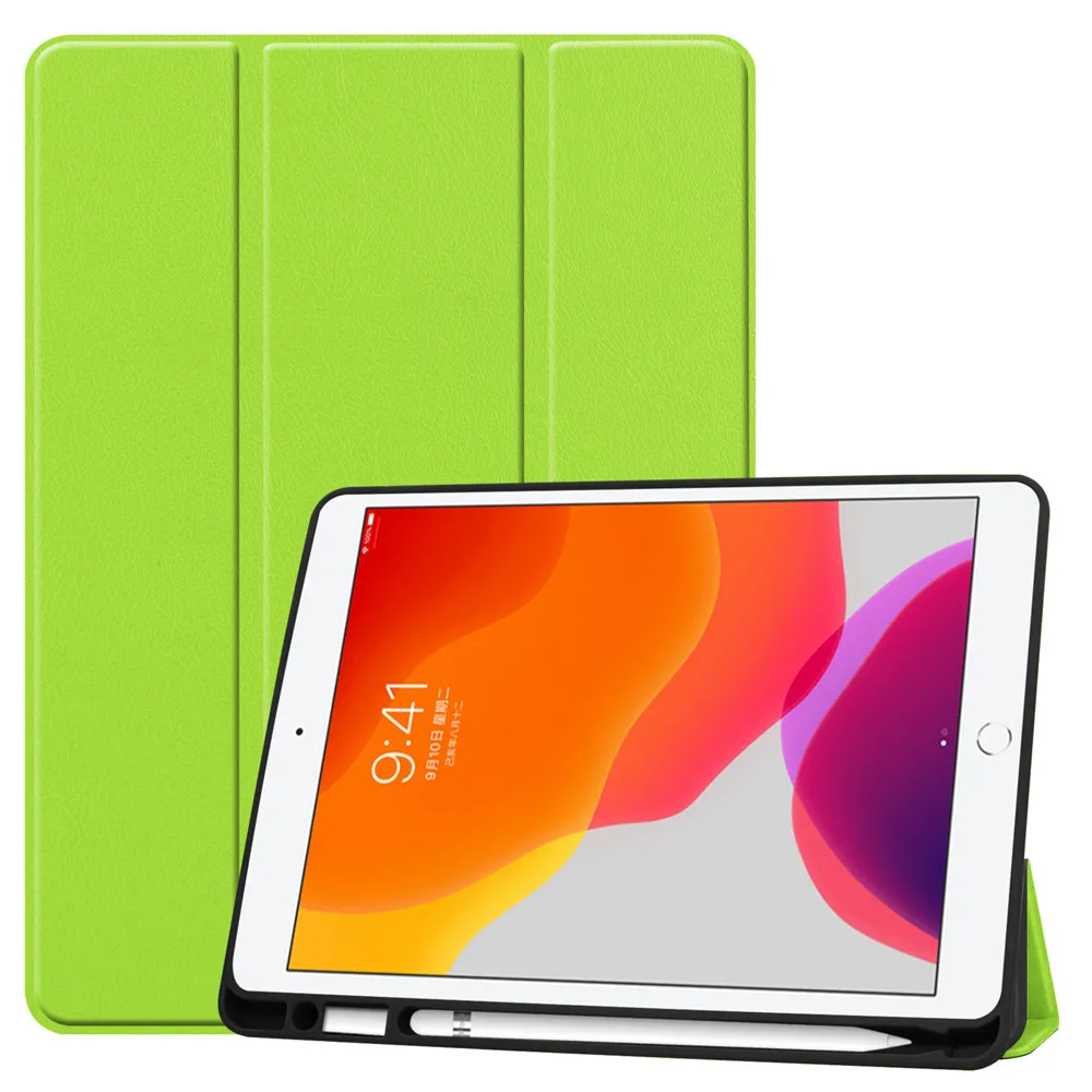 Для iPad 10,2 7th Gen планшет трехстворчатая подставка премиум класса из искусственной кожи умный чехол Мягкий силиконовый чехол из ТПУ встроенный карандаш держатель