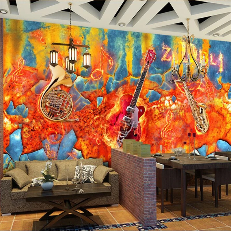 

wellyu Custom large-scale murals green wallpaper rock music retro background wall decorative painting papel de parede