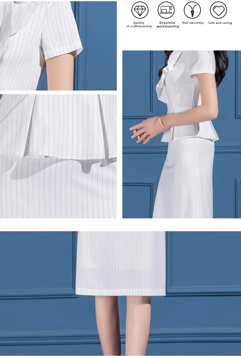 

Summer OL Lotus Hem Striped Pattern Fashion White Dress For Women Chiffon Wrap Skirt