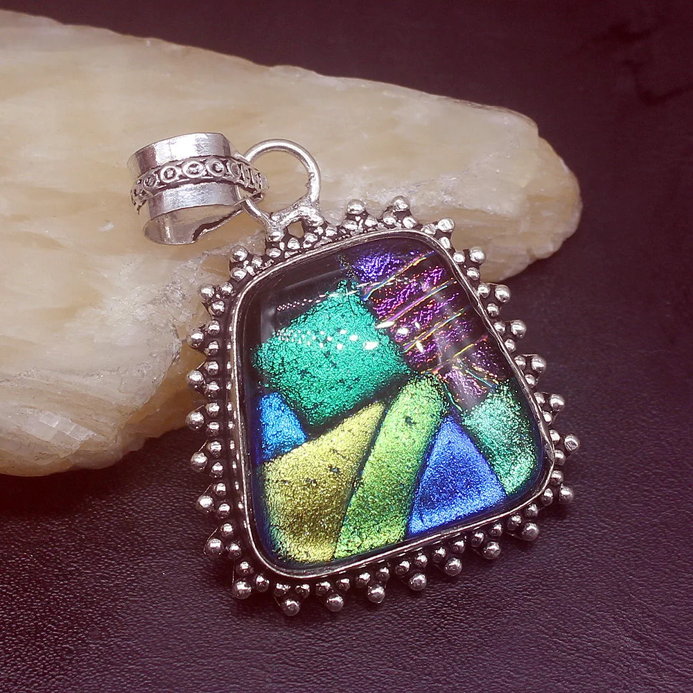 

Ювелирные изделия Gemstonefactory, большая акция, 925 серебро, пасьянс, Винтаж, дихроичное стекло, Женская Подвеска Ожерелье для подарков, 1087