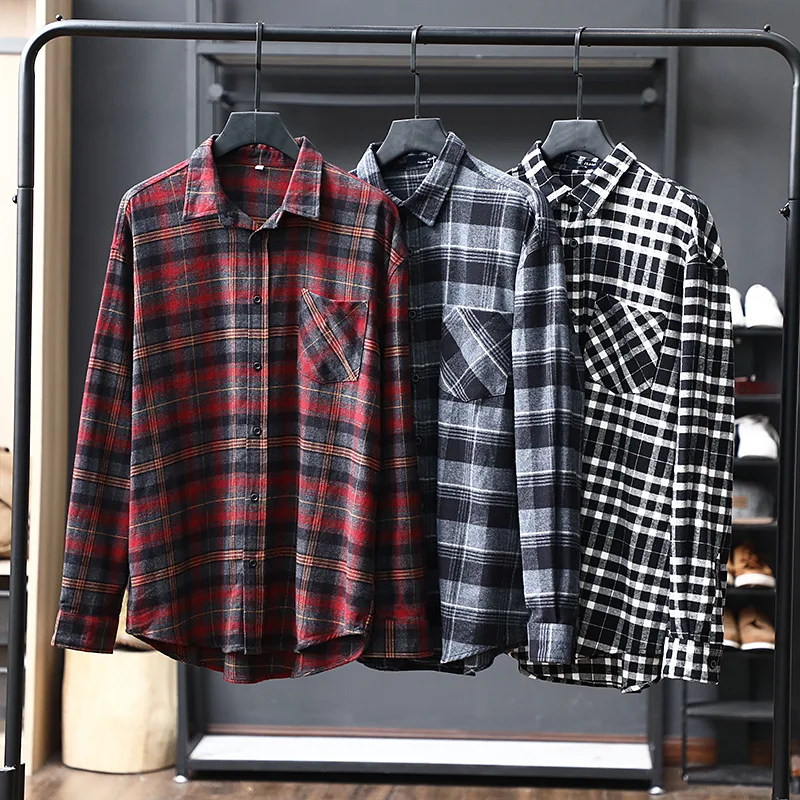 

Мужская одежда 2021 осень зима мужская хлопковая фланелевая рубашка Повседневная модная рубашка в клетку с отворотом и длинными рукавами