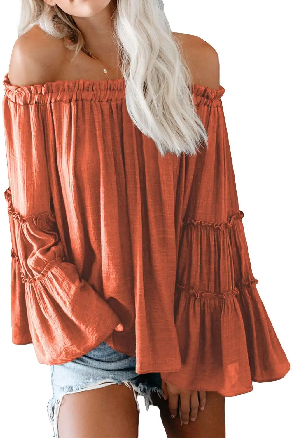 Черная/коричневая/небесно-голубая блузка с открытыми плечами Топ Женская