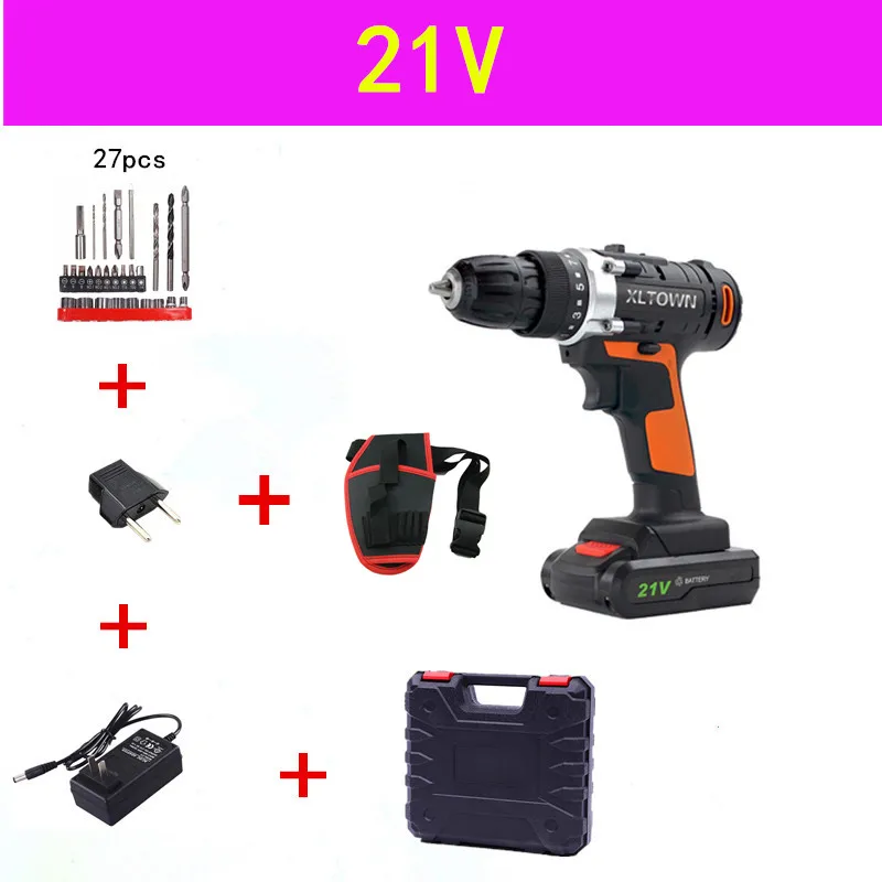 21V C XLTOWN 21 В аккумуляторная электрическая дрель многофункциональная перезаряжаемая литиевая батарея Мини Электрическая отвертка бытовые электроинструменты - Цвет: 21V C
