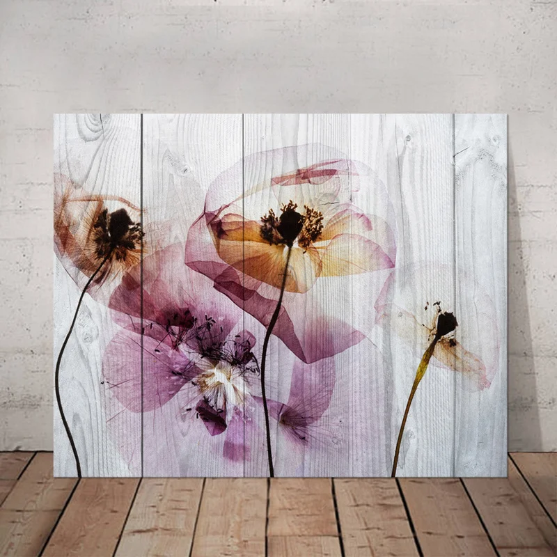 

1 Piece Canvas Poster Painting Flower on Wood Board Print Home Decor Poster Abstract Flowers Picture for Room Decoration