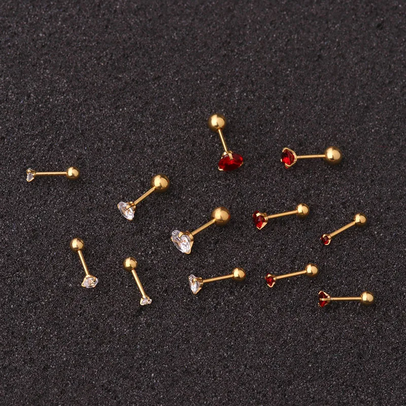 Серьга гвоздик круглая с фианитом ювелирное украшение для пирсинга хрящевой