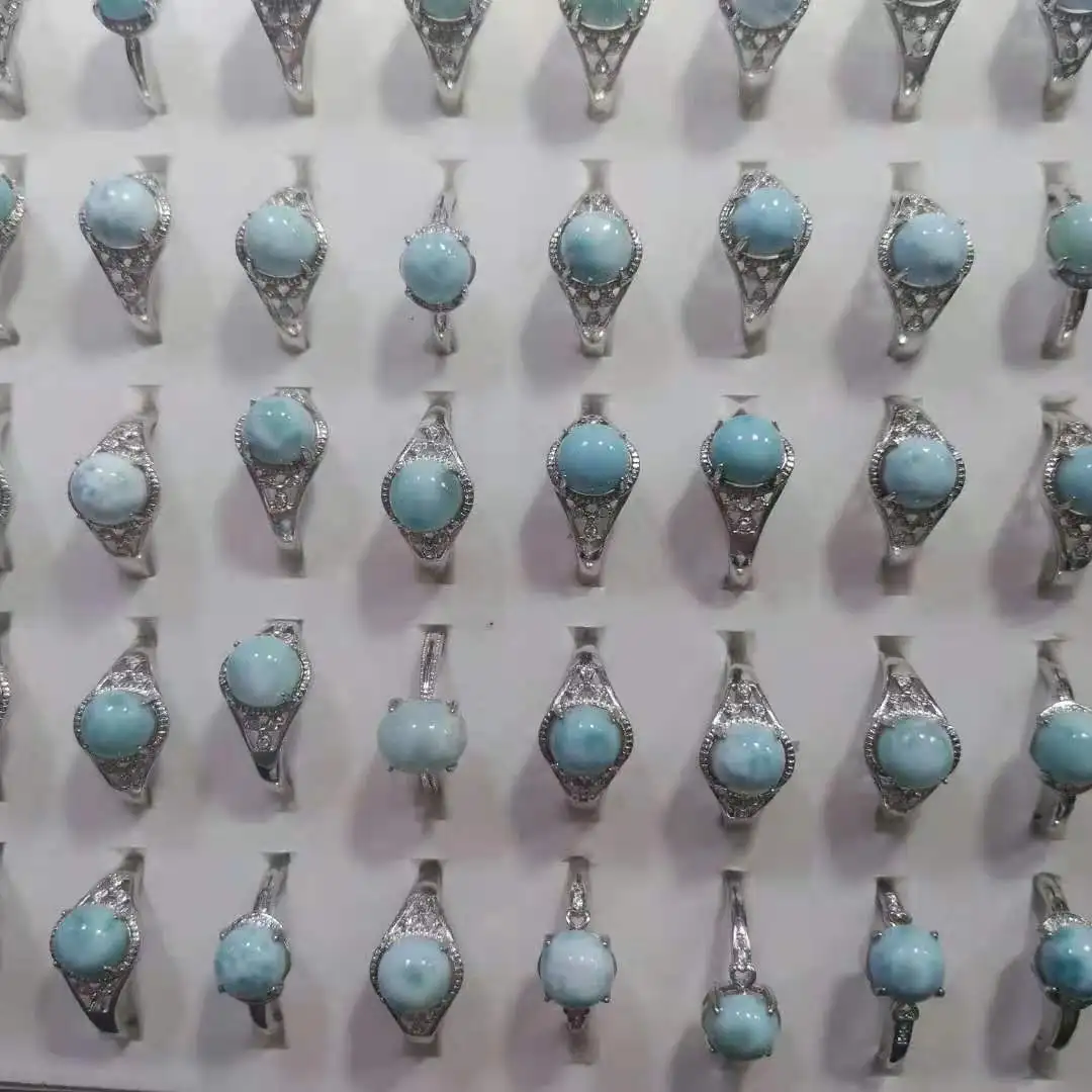 

Natural Larimar Stone Ring Blue Woman Jewelry Fashion Anillos Mujer Ringen Bijoux Femme Attracts Eyes Aliança De Namoro