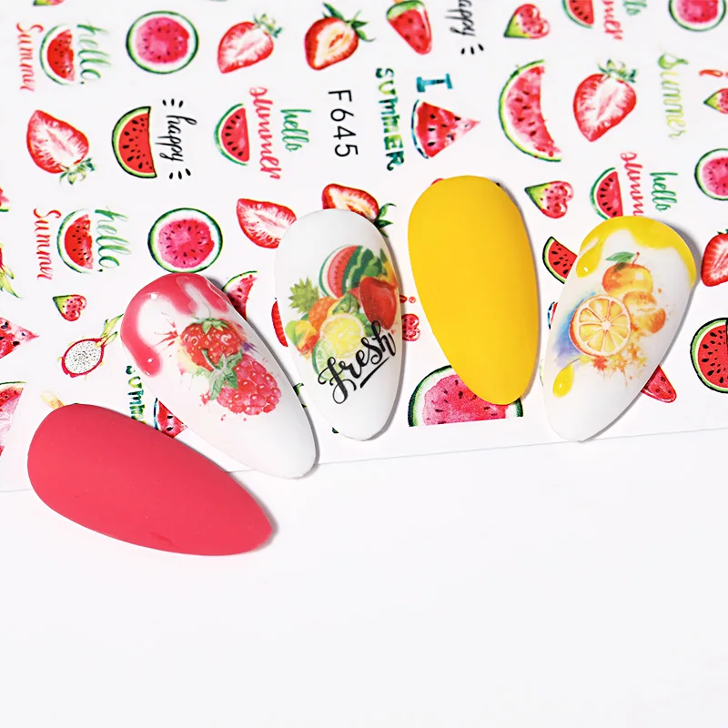 

1PC Summer Fruits 3D Nail Sticker Watermelon/Strawberry/Avocado Water Decals Slider For Manicure DIY Nail Art Decoration