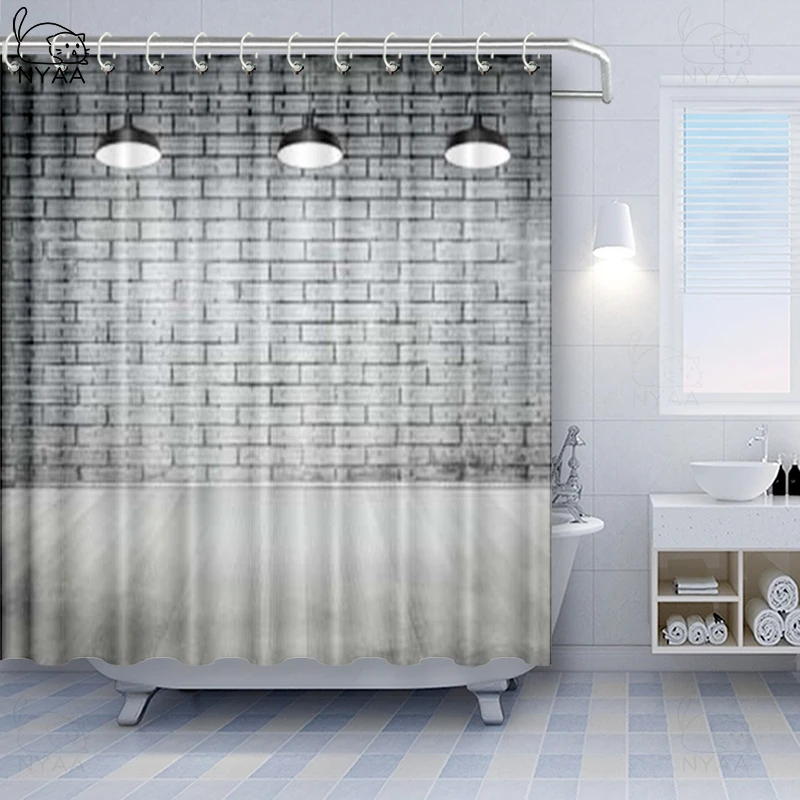 Серые кирпичные стены интерьерные занавески для душа Экологичные современные