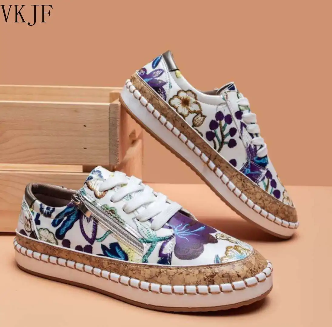 

Zapatillas Mujer 2021 Graffiti Lace Up Flats Women Fashion Casual Shoes Women Loafers Size 43 Platform Shoes Zapatos Planos
