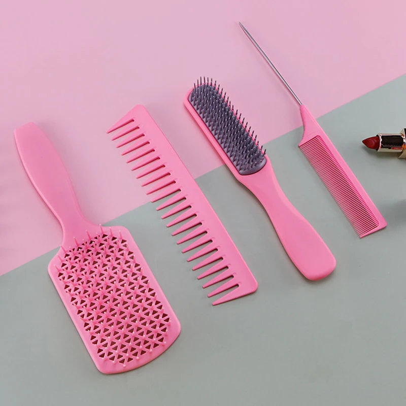 

Portable 4PC/Set Double-Sided Comb Hair salon Home Use Colorful Plastic Massage Hollow Out Hairstyle Big Curved Comb