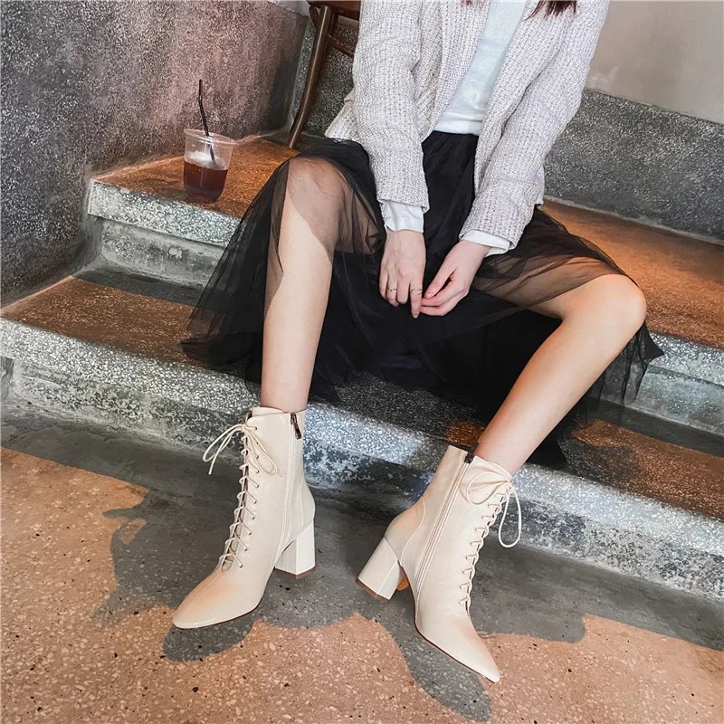 

FEDONAS Elegant High Heels Boots For Women Side Zipper Pointed Toe Shoes Woman Heels Genuine Leather Wedding Ankle Boots Winter