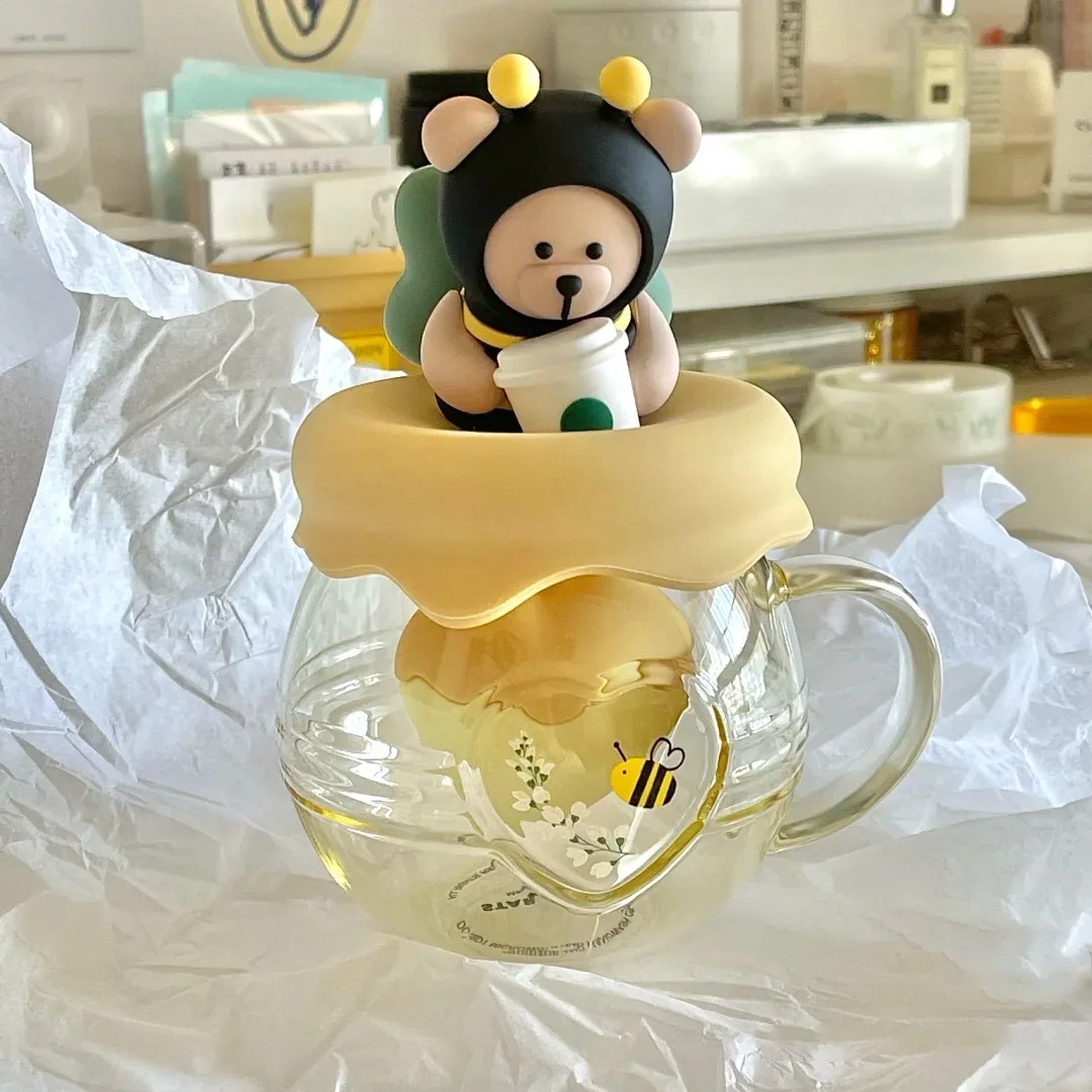

Valentine's Day Cup 2021 Bee Bear Love Tea Leaking Glass Cup With Lid Tea Water Separating Cup With Handle Coffee Cup