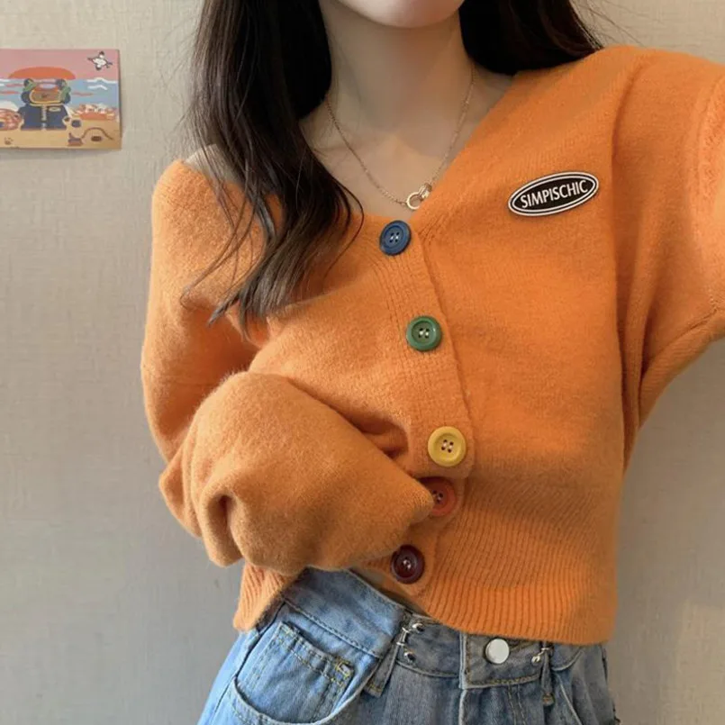 

Женский короткий кардиган в Корейском стиле, вязаный свитер с длинными рукавами и пуговицами, верхняя одежда для женщин, Осень-зима 2020