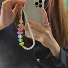 Корейский Новый разноцветный ремешок для телефона Macaron из смолы с сердцем цветком жемчугом акриловым бисером цепочка для женщин очаровательный ремешок для телефона аксессуары для телефона