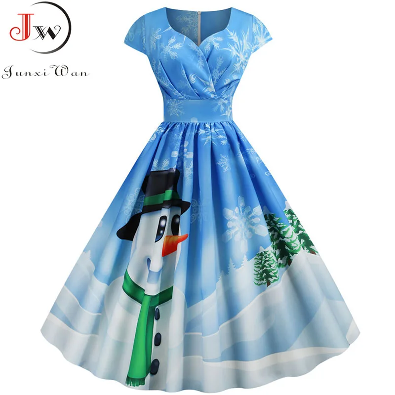 1386-002 S~ 3XL женское рождественское платье праздничные вечерние платья размера плюс с коротким рукавом и v-образным вырезом Элегантное повседневное винтажное зимнее платье - Цвет: 1386-002
